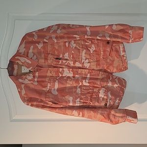 NWOT Gap Orange Camo Jacket Zip & Button Closure Womens Small Lined 3 Pockets